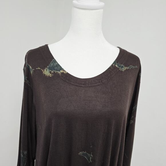 Compelto Lino Arthurio Tunic Blouse Top Medium Brown Printed Lagenlook Artsy NWT - Picture 7 of 13